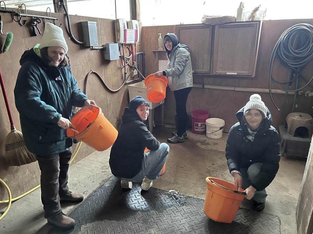 Students volunteering at a farm