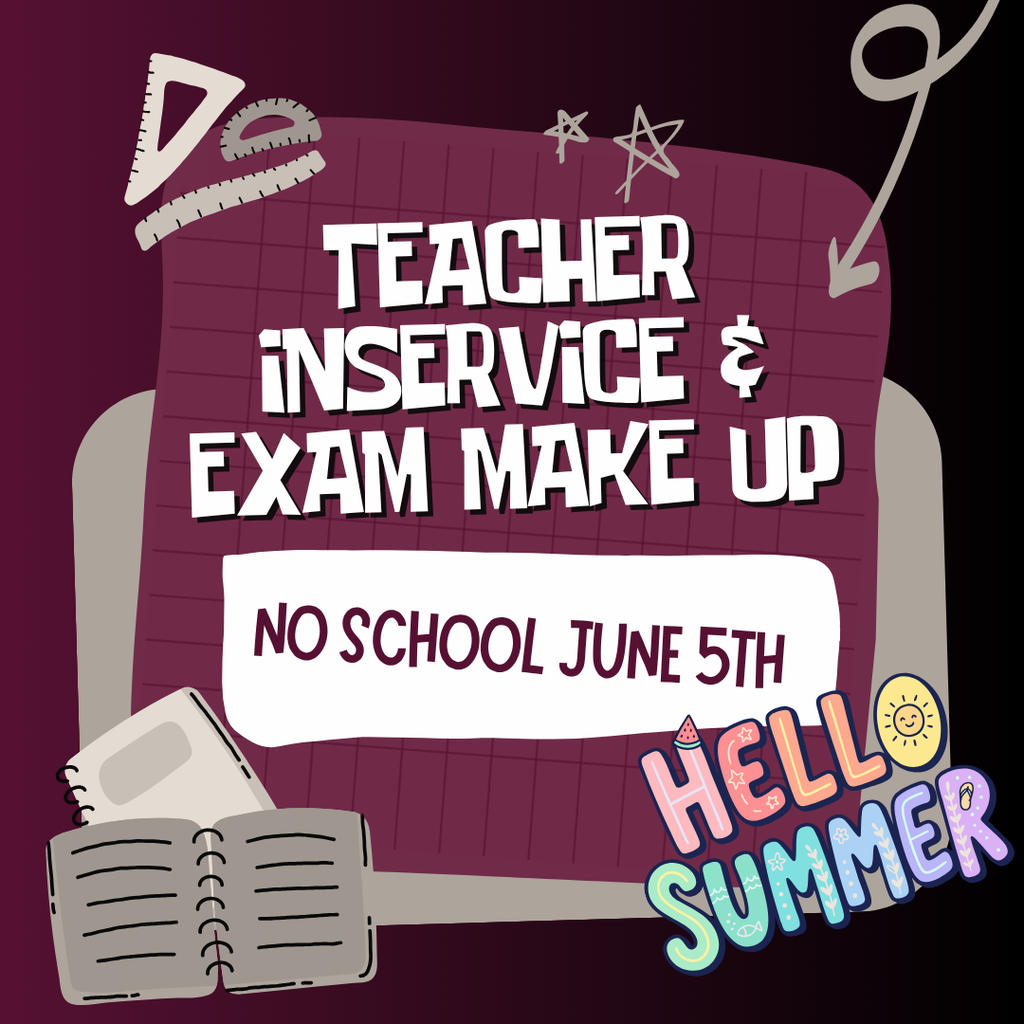 Final Exams will take place on June 3rd & 4th. Friday, June 5th is a Teacher Inservice Day as well as Make-up Exams. Students should communicate with their teachers regarding make-up exams. #weAREwestosha
