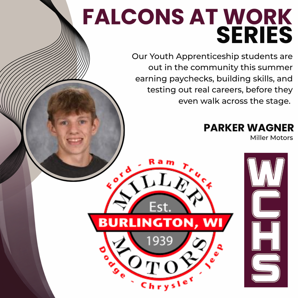 Our Youth Apprenticeship students are out in the community this summer earning paychecks, building skills, and testing out real careers, before they even walk across the stage. Parker Wagner will be at Miller Motors this summer!