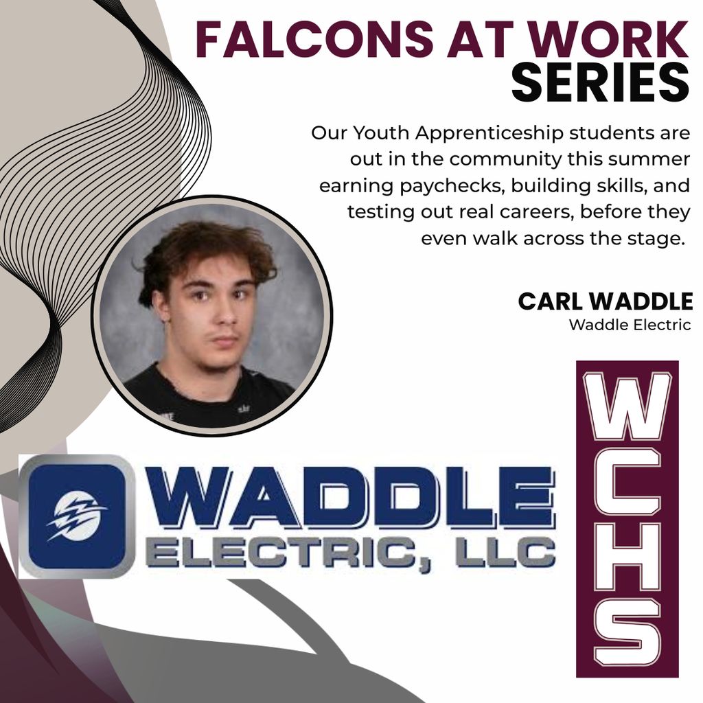 Our Youth Apprenticeship students are out in the community this summer earning paychecks, building skills, and testing out real careers, before they even walk across the stage. Carl Waddle will be at Waddle Electric this summer!
