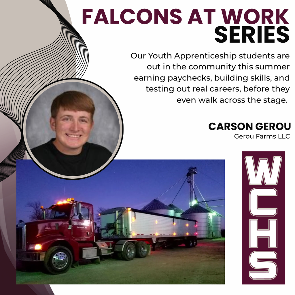 Our Youth Apprenticeship students are out in the community this summer earning paychecks, building skills, and testing out real careers, before they even walk across the stage. Carson Gerou will be at Gerou Farms LLC this summer! 
