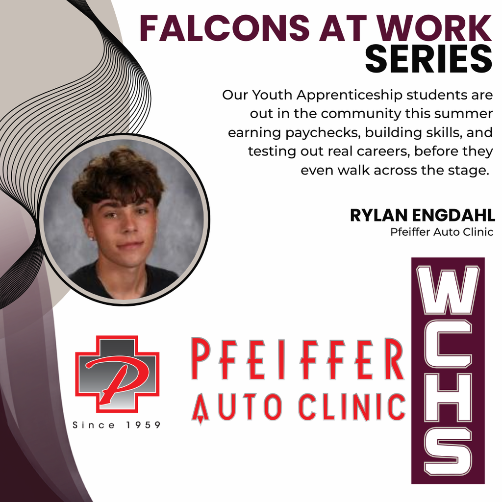 Our Youth Apprenticeship students are out in the community this summer earning paychecks, building skills, and testing out real careers, before they even walk across the stage. Rylan Engdahl will be at Pfeiffer Auto Clinic this summer! 