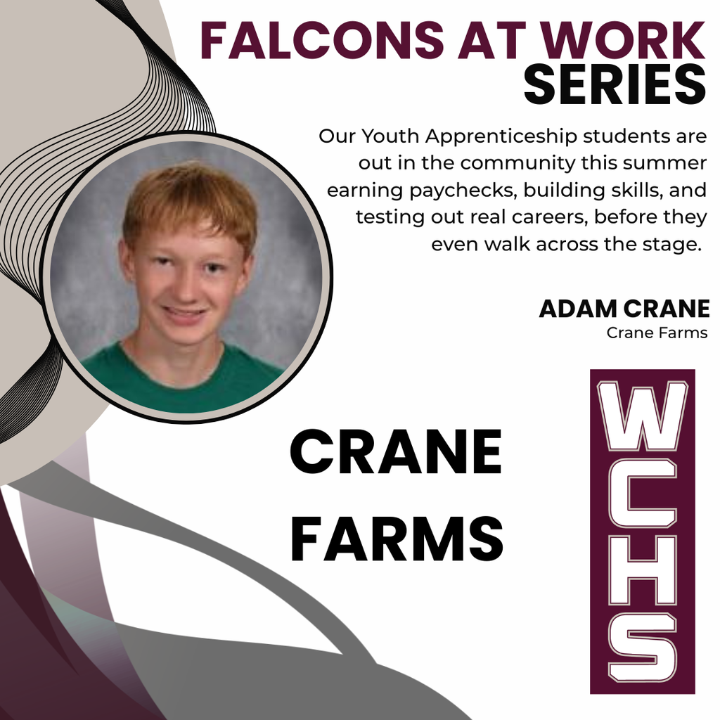 Our Youth Apprenticeship students are out in the community this summer earning paychecks, building skills, and testing out real careers, before they even walk across the stage. Adam Crane will be at Crane Farms this summer! 
