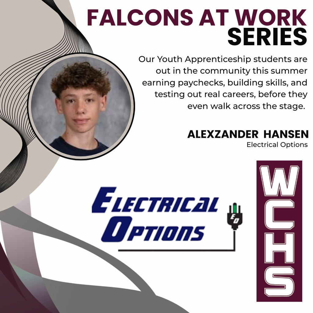 Our Youth Apprenticeship students are out in the community this summer earning paychecks, building skills, and testing out real careers, before they even walk across the stage. Alexzander Hansen will be at Electrical Options this summer! 