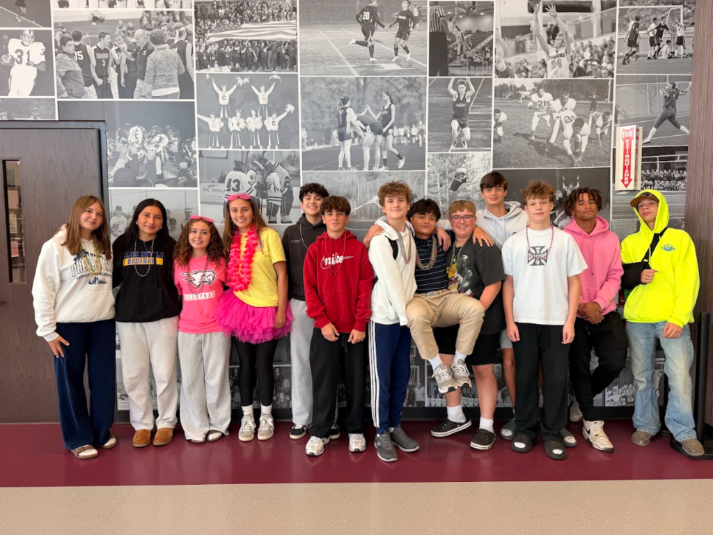 Students in neon and beads