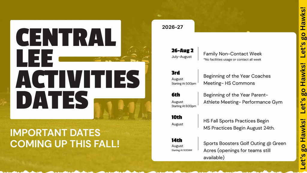 Upcoming Activities Dates Fall 2026