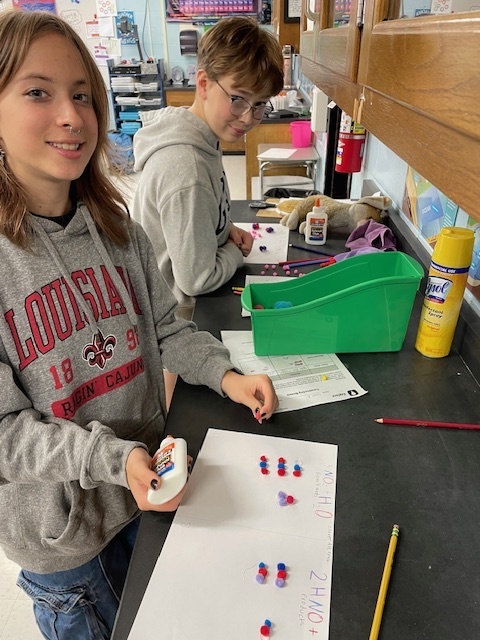 8th grade models balancing chemical equations using Pom Poms