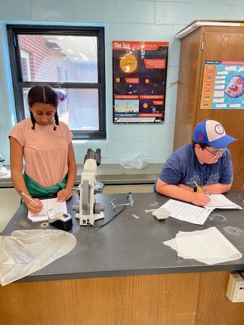 7th grade uses microscopes to differentiate between living and non living things by looking for cells