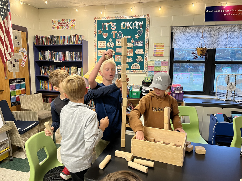 Girard homeroom challenges each other in making the tallest block tower when they arrive to school.