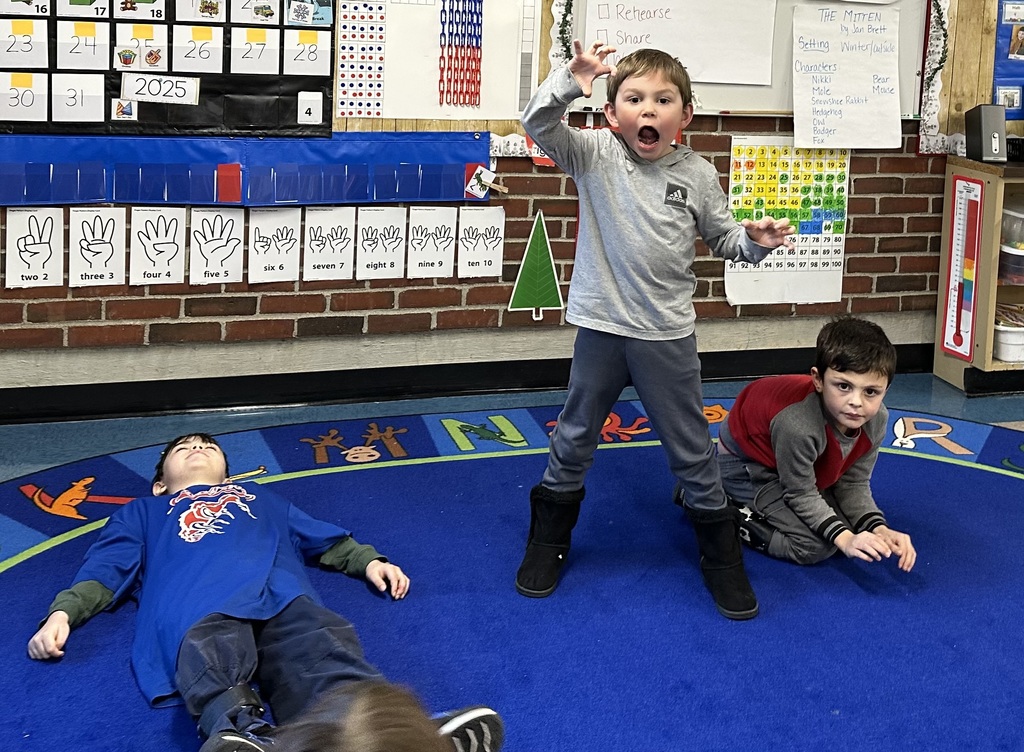Kindergarten learned to use their actor’s tools and performed The Mitten with Ms. Teralyn
