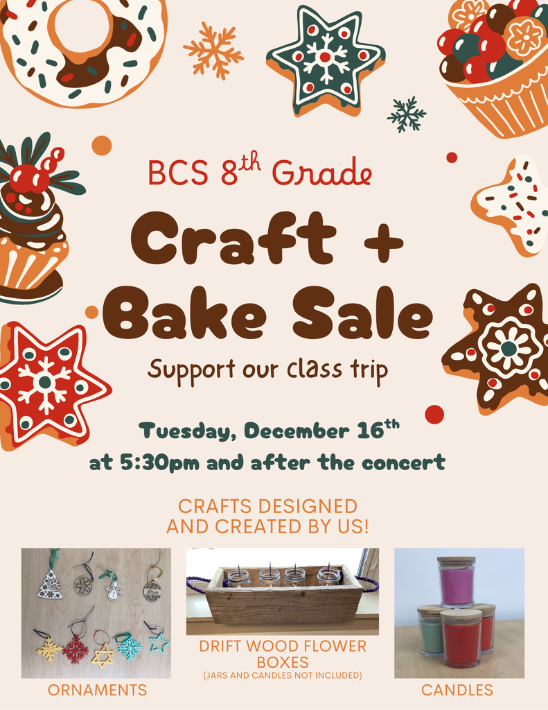 BCS 8th Grade Craft & Bake Sale 2025