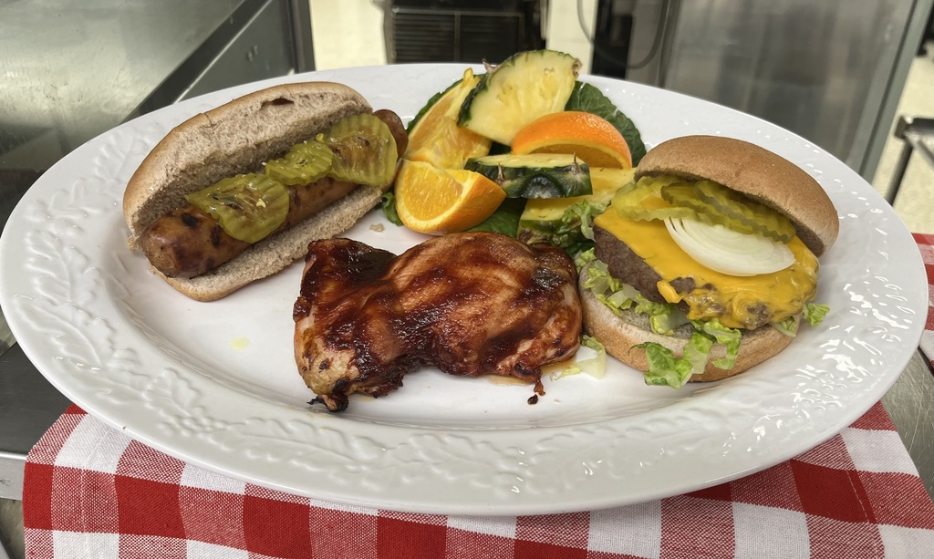 Hotdogs and burgers and chicken