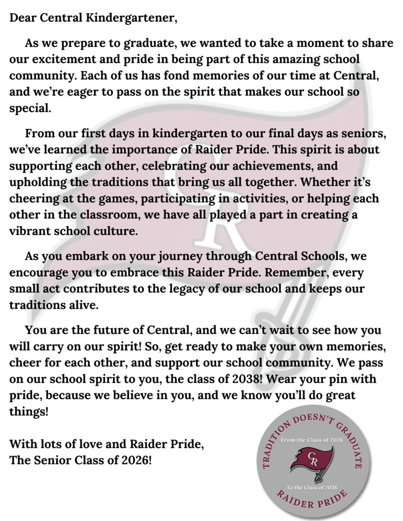 A letter from the seniors to the kindergarten class.