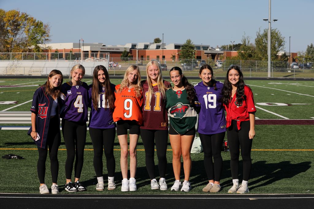 A group of high school students on Homecoming dress up day