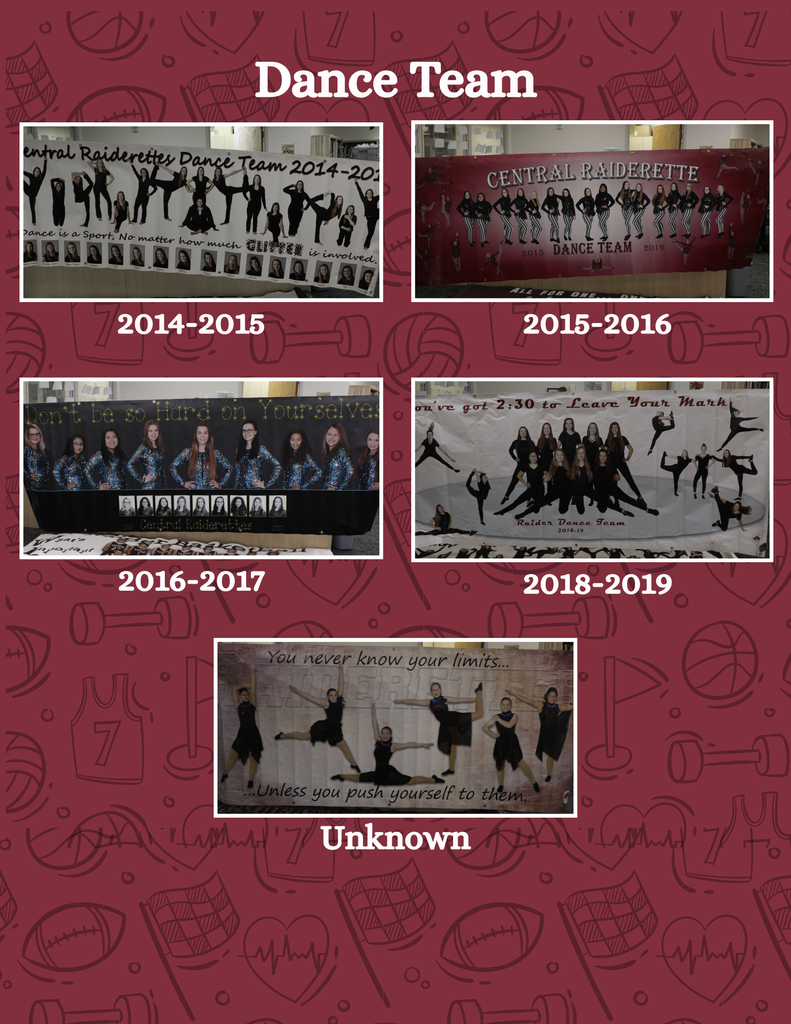 A flyer with different sports banners from past years