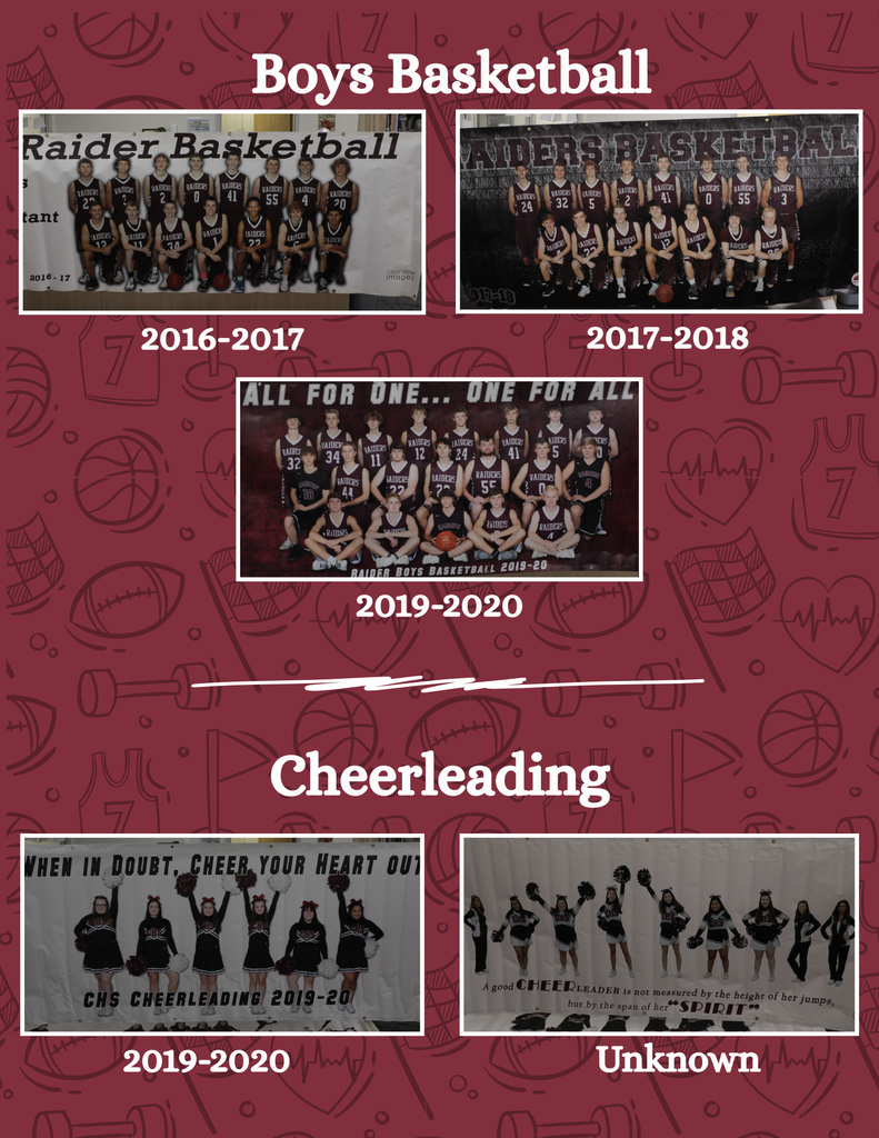 A flyer with different sports banners from past years