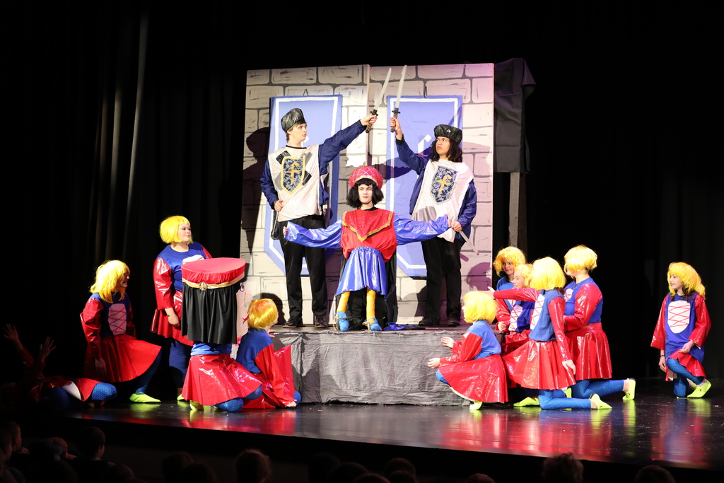 The cast of "Shrek the Musical Jr." on stage. 