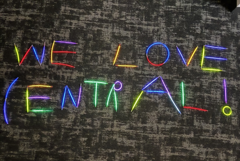 We love central written in glow sticks