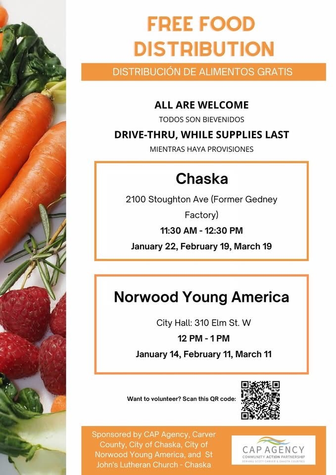 free food distribution jan. 14 at noon at city hall