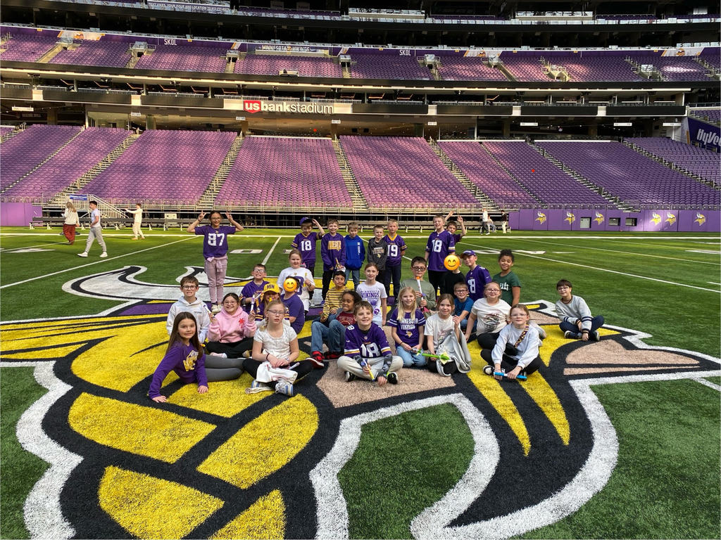 third graders at viking field trip in center field