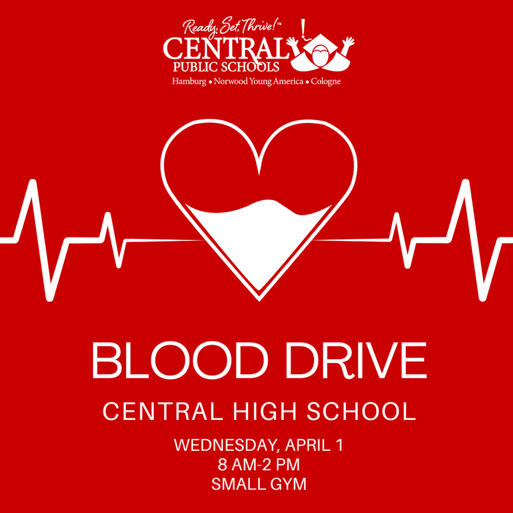 blood drive, central high school, april 1, 8 a.m. to 2 p.m., small gym