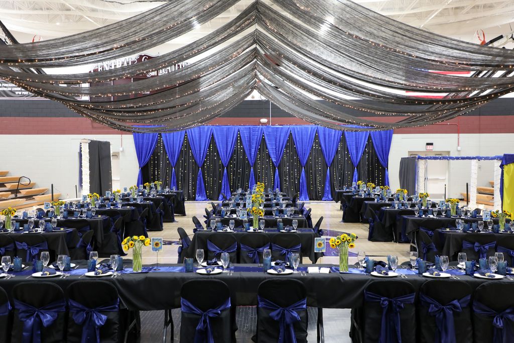 Picture of the school gym decorated for Prom