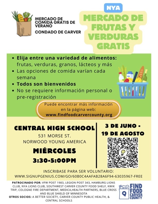 mercado de comida gratis de verano, miercoles 3:30-5 p.m., 3 de junio - 19 de agosto