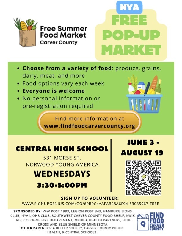 free summer food market every wednesday june 3-aug. 19 at central high school, wednesdays, 3:30-5 p.m.
