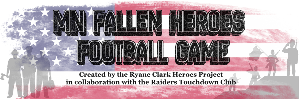 American flag logo with "MN Fallen Heroes Football Game" written on it.
