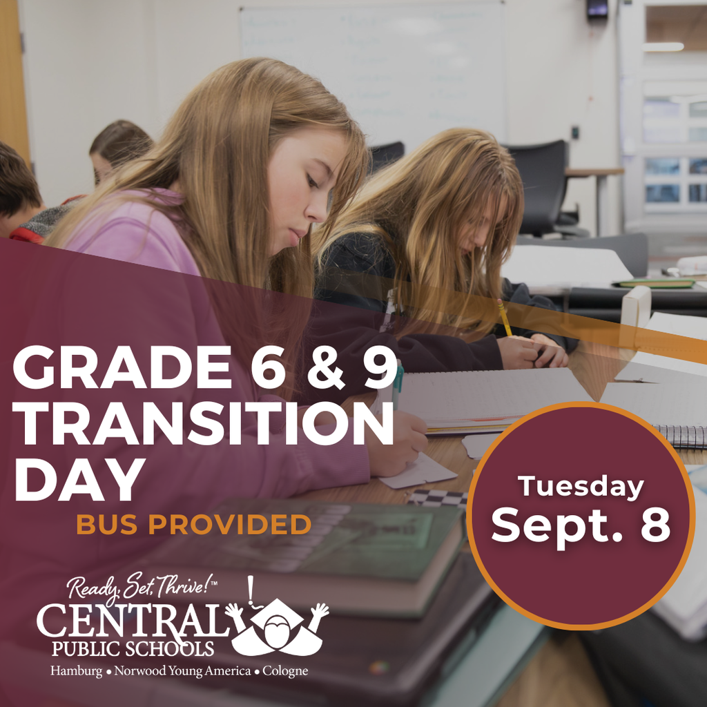 grade 6 and 9 transition, bus provided, sept. 8