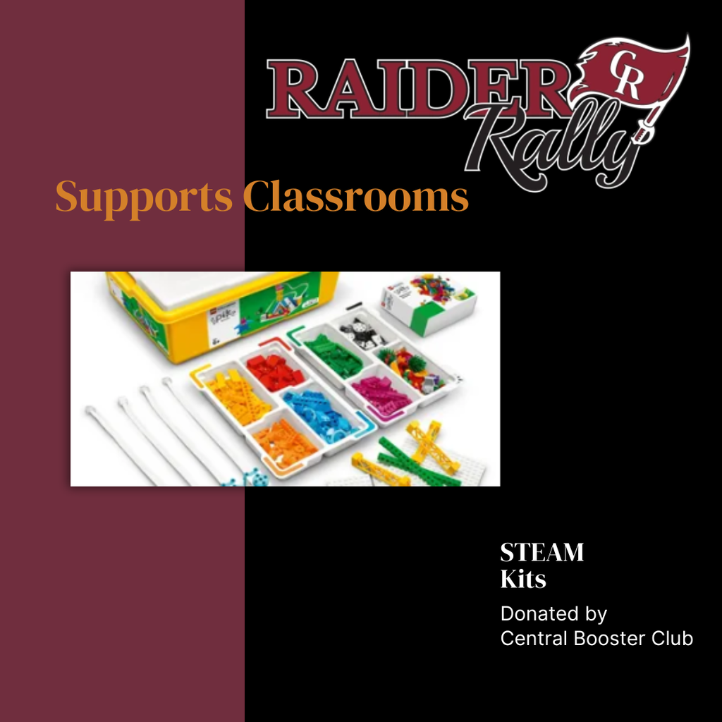 raider rally supports classrooms, steam kits, donated by central booster club