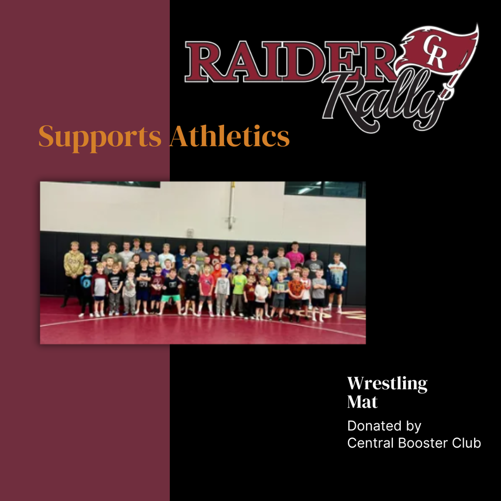 raider rally supports athletics wrestling mat donated by central booster club