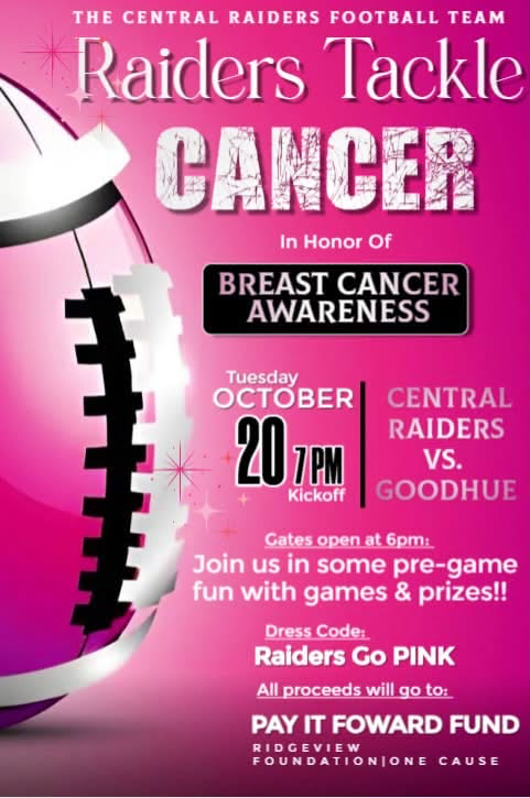 raiders tackle cancer, oct. 20, 7 p.m.