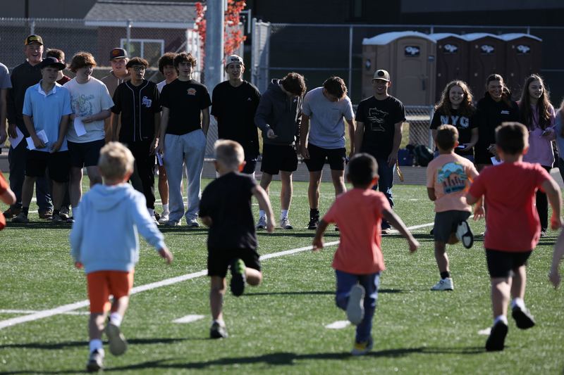 students on the football field