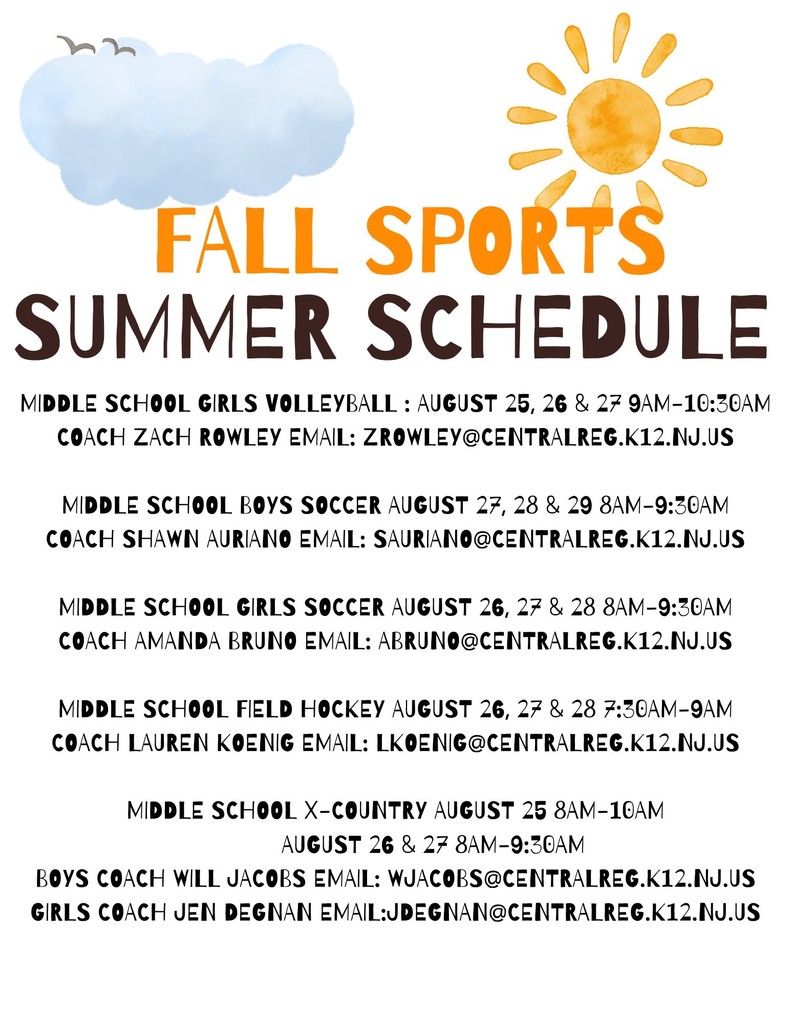 Updated Fall Sports Summer Schedule!