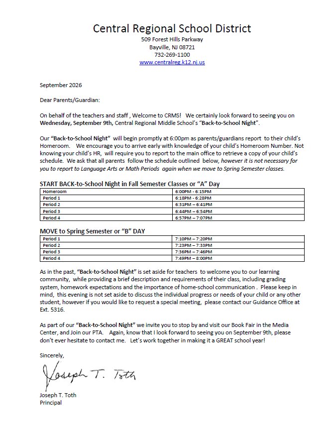BTSN Parent Letter