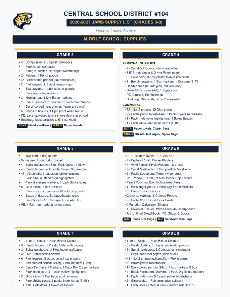 School Supply Lists