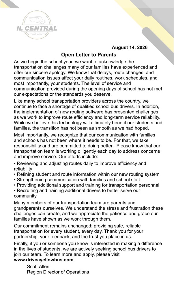 Letter to Parents
