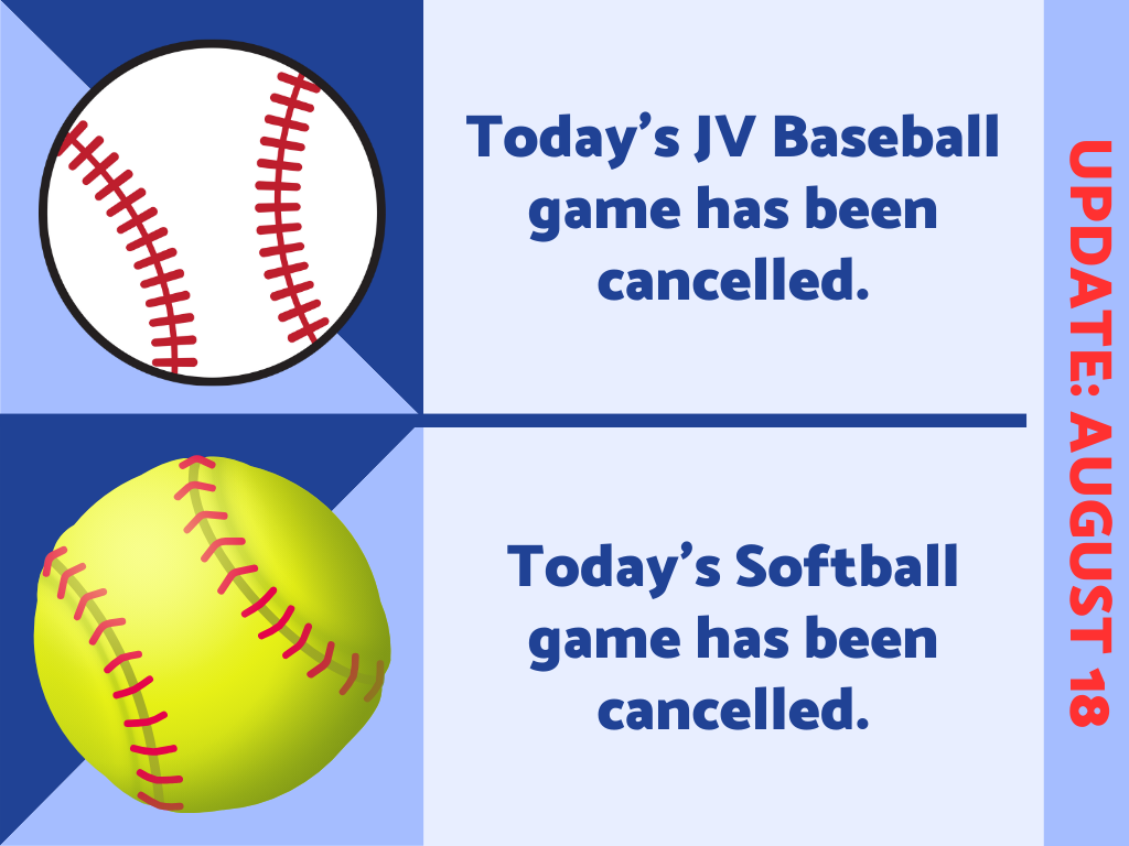 Today's Softball and JV Baseball games have been cancelled due to high temperatures.