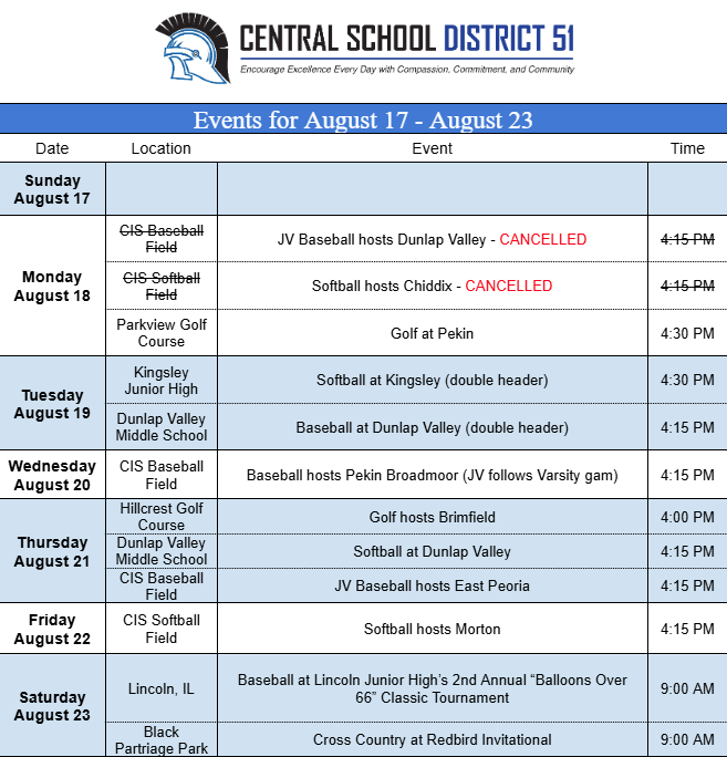 Upcoming events for August 17 - August 23