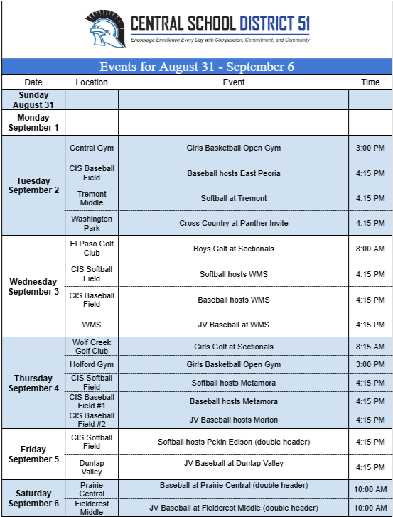 Events for August 31 - September 6