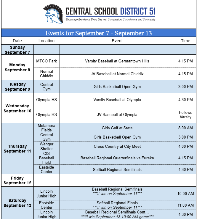 Upcoming Events for September 7 - September 13.