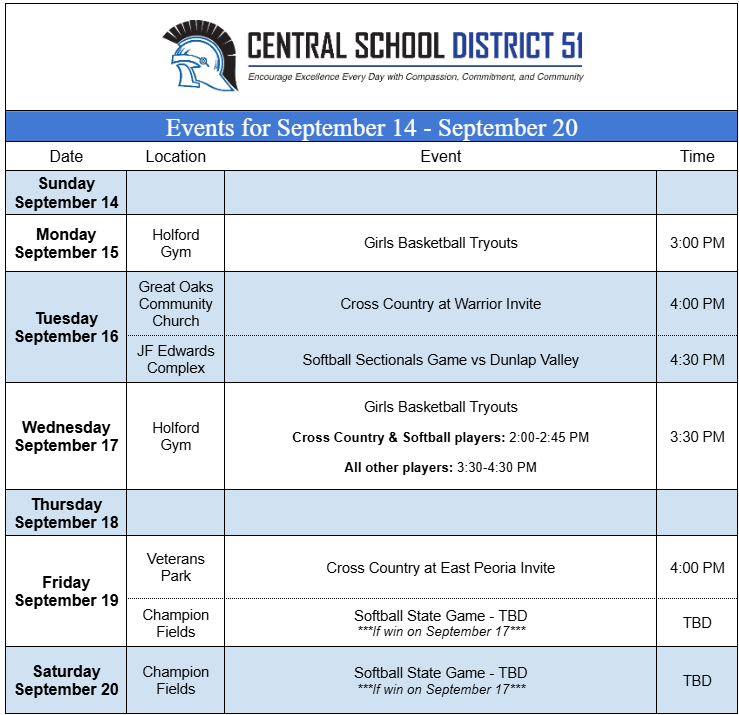 Upcoming Events for September 14 - September 20.