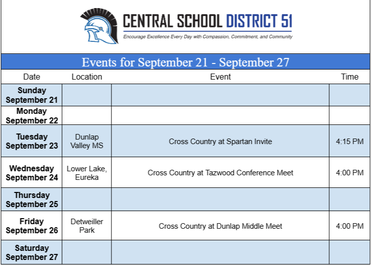 Upcoming Events for September 21 - September 27. 