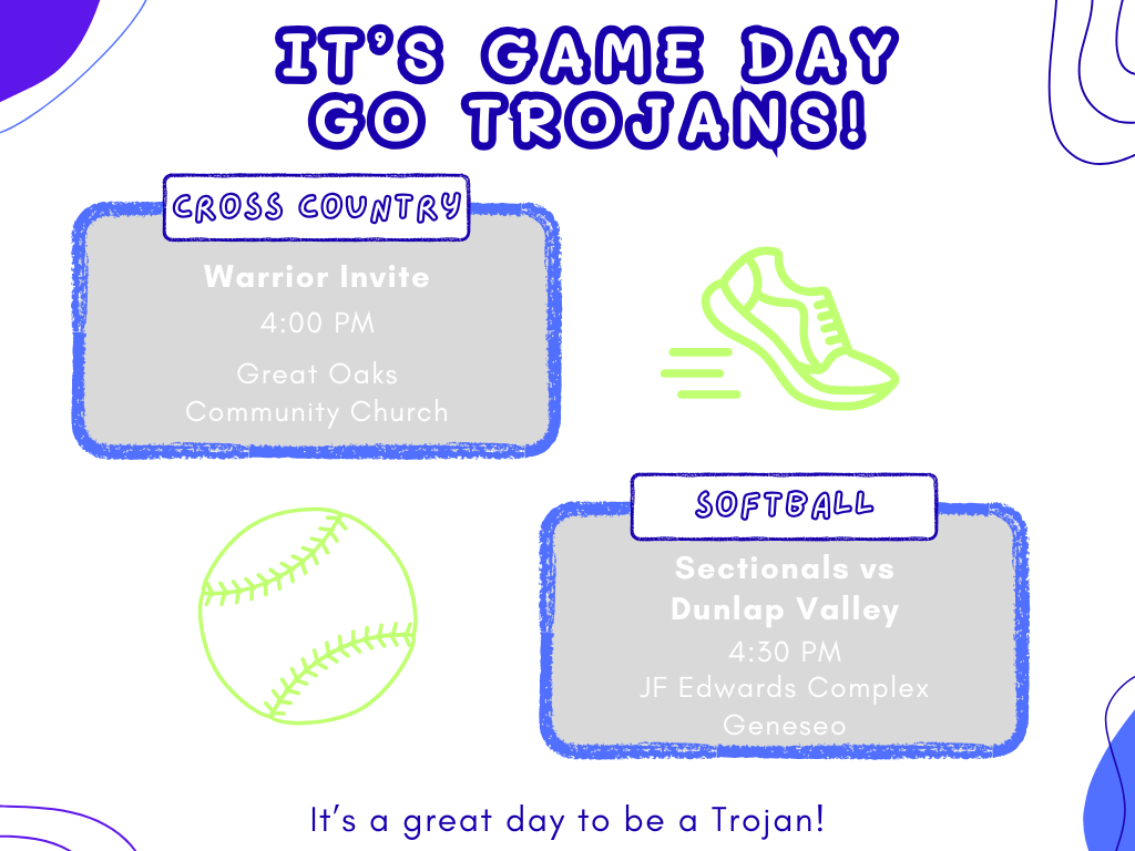 Game Day Schedule for Tuesday, September 16. GO TROJANS!