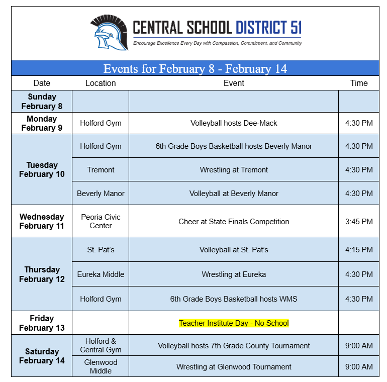 Upcoming Events for February 8 - February 14. 