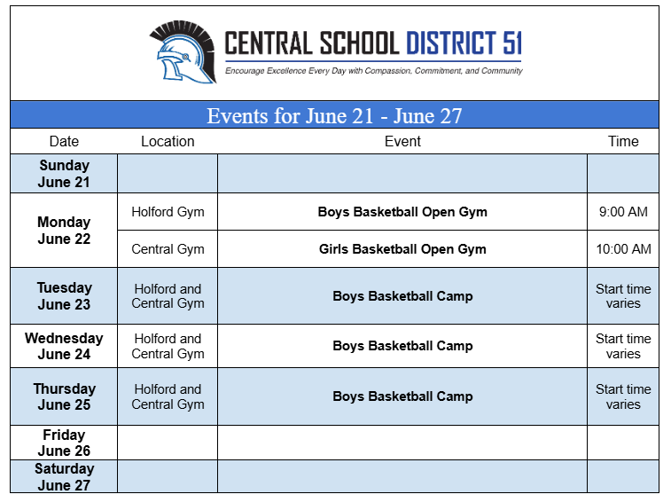Upcoming Events for June 21 through June 27
