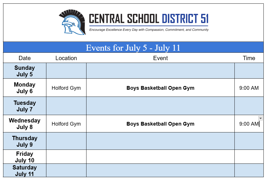Upcoming Events for July 5 - July 11