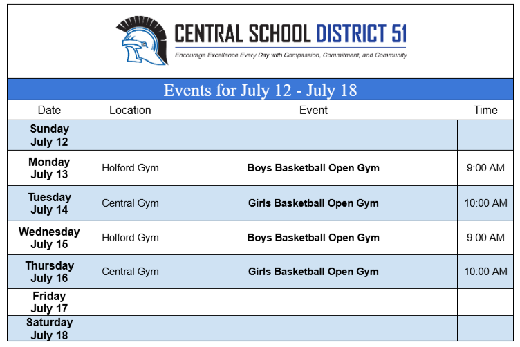Upcoming Events for July 12 - July 18