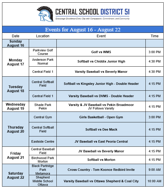 Upcoming Events for August 16-22